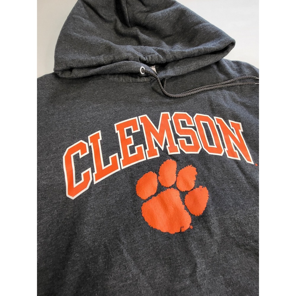 Champion Clemson Tigers Hoodie Mens Large Gray Orange Paw Print Sweatshirt - Picture 3 of 7